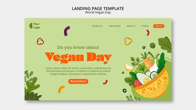Página de inicio del día mundial vegano con hojas