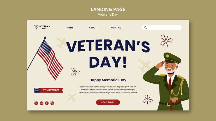 PSD gratuito página de inicio del día del veterano de diseño plano.