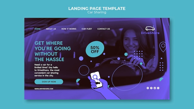PSD gratuito página de inicio de diseño plano para compartir coche