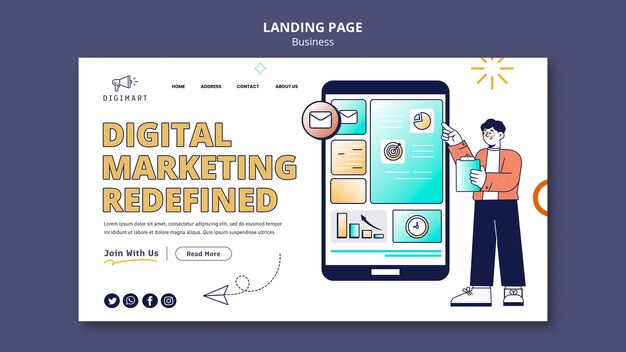 Página de inicio de estrategia comercial de diseño plano