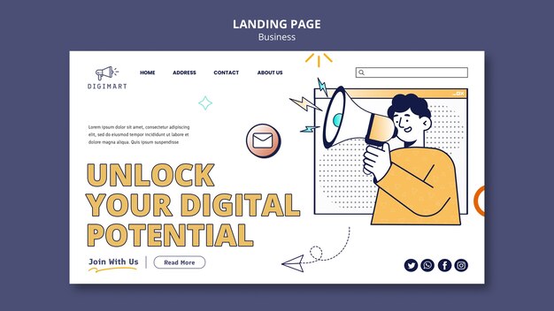 Página de inicio de estrategia comercial de diseño plano