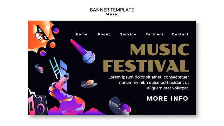 PSD gratuito página de inicio de evento musical de diseño plano.