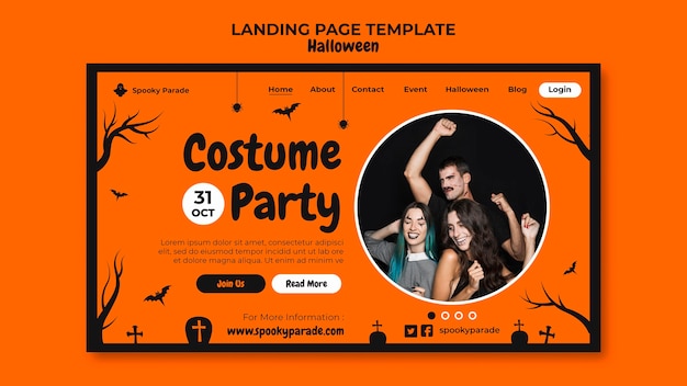 PSD gratuito página de inicio de la fiesta de disfraces de halloween