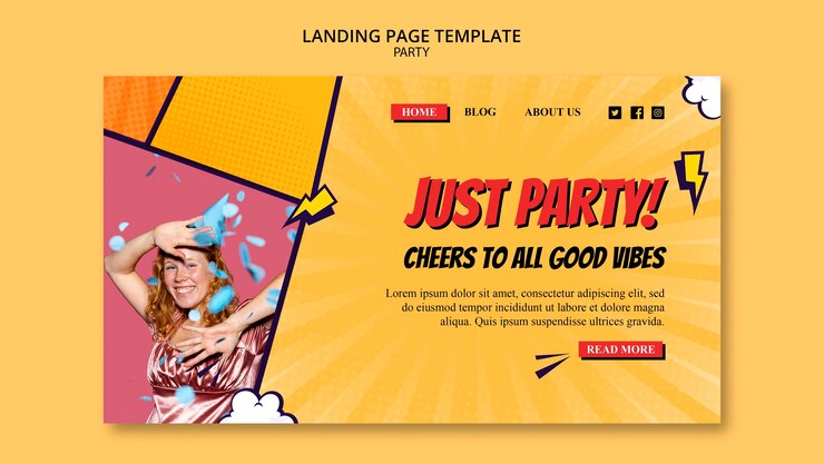 PSD gratuito página de inicio de fiesta de estilo cómico