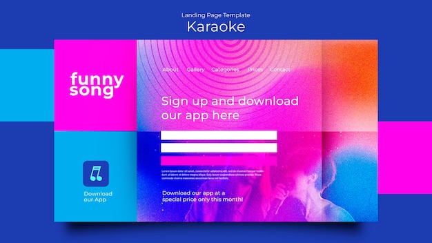 PSD gratuito página de inicio de la fiesta de karaoke en degradado