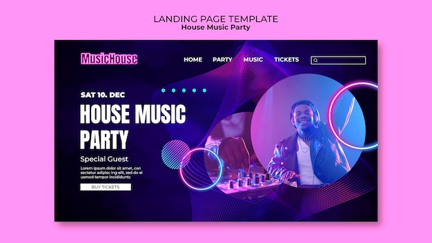 PSD gratuito página de inicio de la fiesta de música house