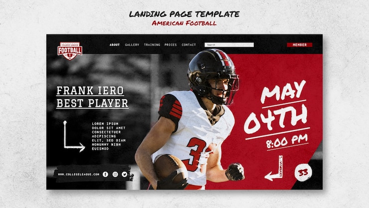 PSD gratuito página de inicio de fútbol americano de diseño plano