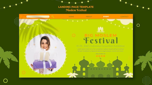 PSD gratuito página de inicio del gran festival musulmán