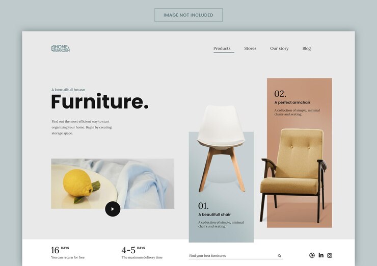 PSD gratuito página de inicio de muebles de comercio electrónico