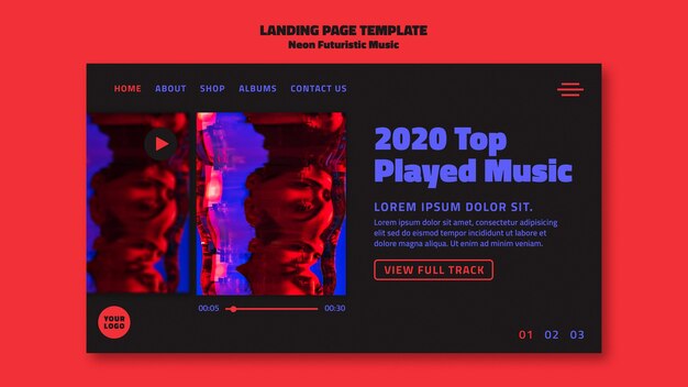 Página de inicio de plantilla de música futurista de neón
