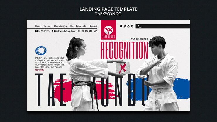 PSD gratuito página de inicio de práctica de taekwondo