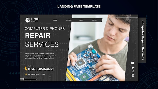 Página de inicio de servicios de reparación de computadoras y teléfonos