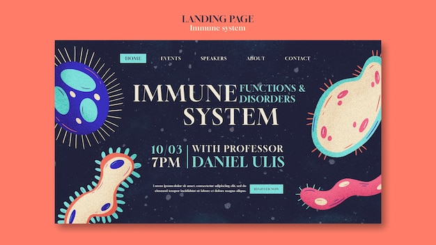 PSD gratuito página de inicio del sistema inmunológico dibujada a mano
