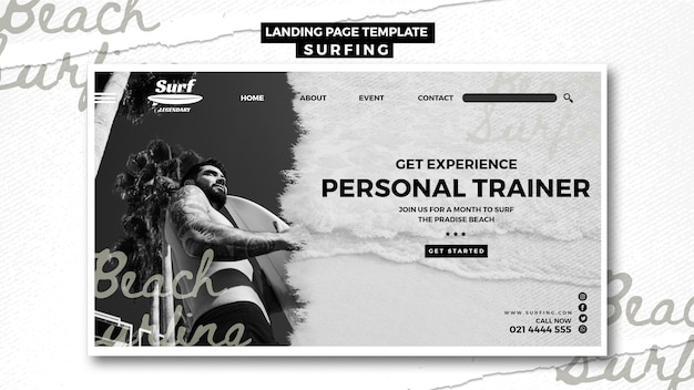 PSD gratuito página de inicio de surf