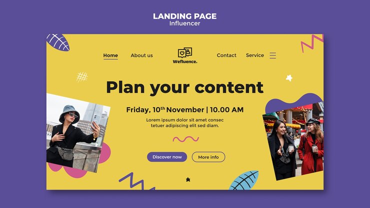 PSD gratuito página de inicio de trabajo de influencer de diseño plano