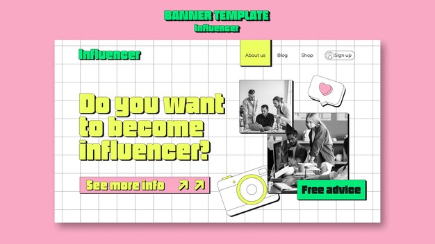 Página de inicio de trabajo de influencer de estilo retro