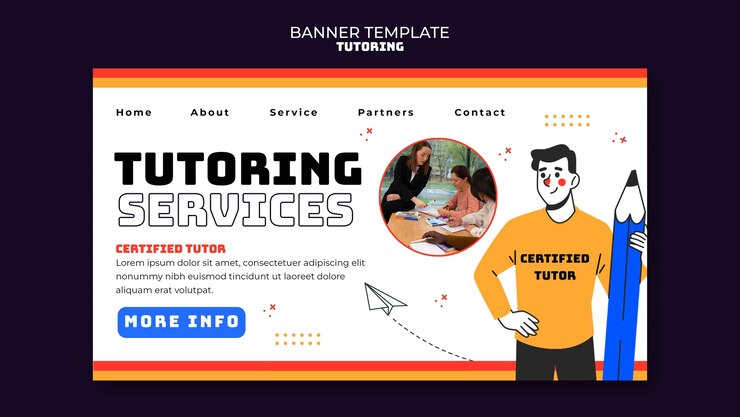 PSD gratuito página de inicio de trabajo de tutoría de diseño plano