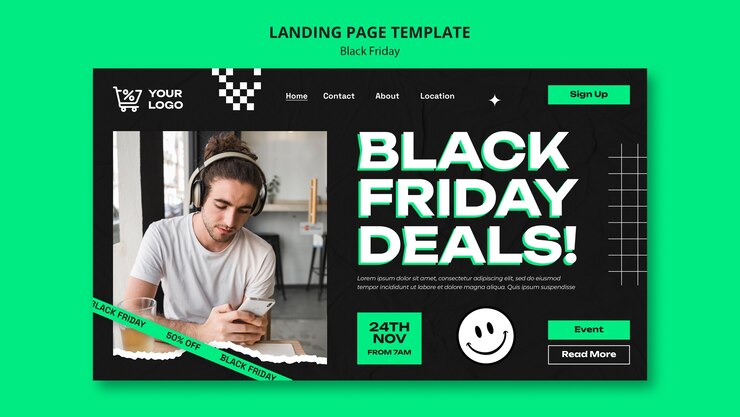 PSD gratuito página de inicio de viernes negro de diseño plano