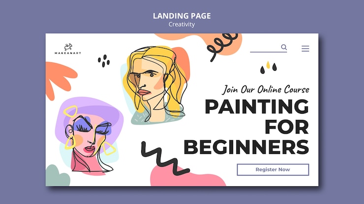 PSD Gratis painting for beginners landing page template