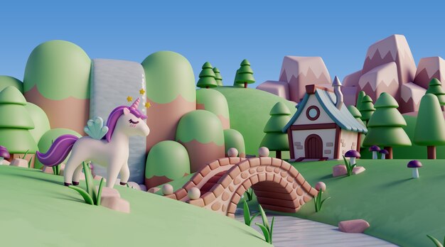paisaje 3d con elementos de cuento de hadas