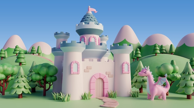 paisaje 3d con elementos de cuento de hadas