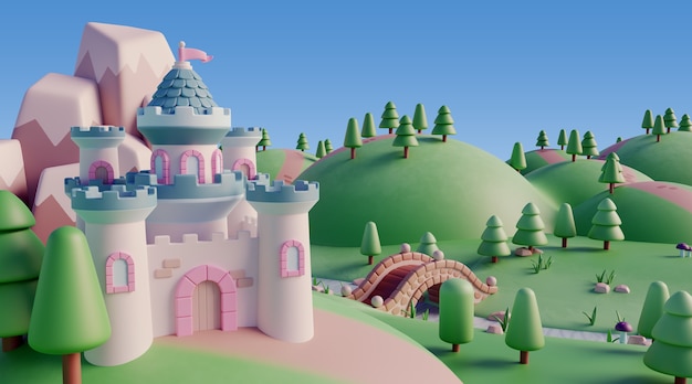 paisaje 3d con elementos de cuento de hadas