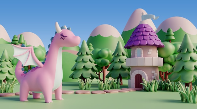 paisaje 3d con elementos de cuento de hadas
