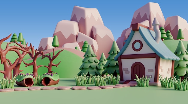 paisaje 3d con elementos de cuento de hadas