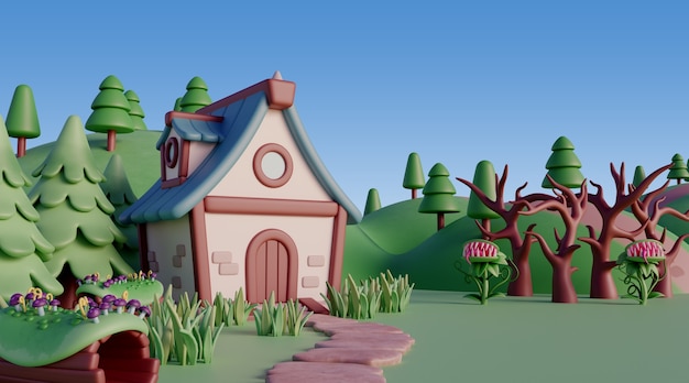 paisaje 3d con elementos de cuento de hadas