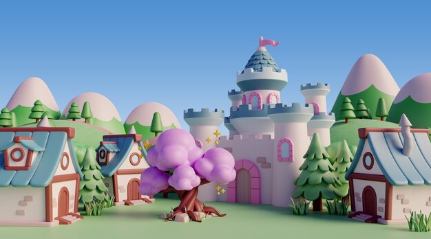 paisaje 3d con elementos de cuento de hadas