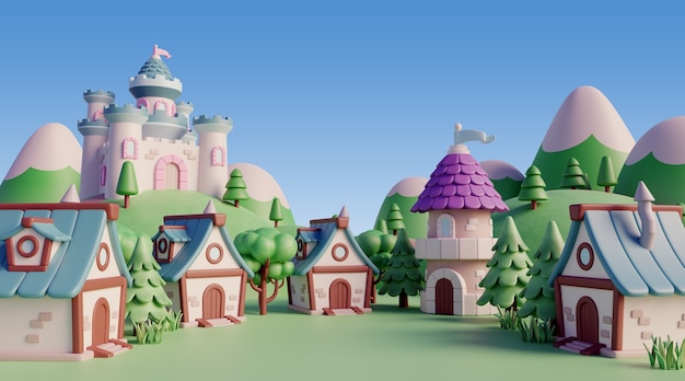 paisaje 3d con elementos de cuento de hadas