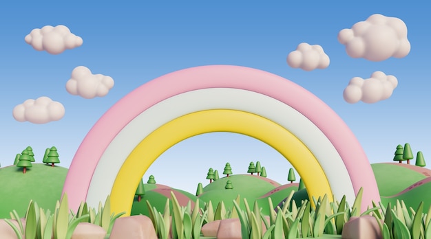Paisaje en 3D con elementos de cuento de hadas