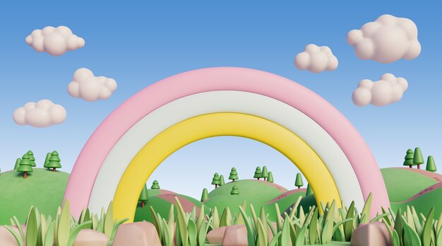 paisaje 3d con elementos de cuento de hadas