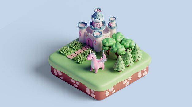 paisaje isométrico 3d con elementos de la naturaleza
