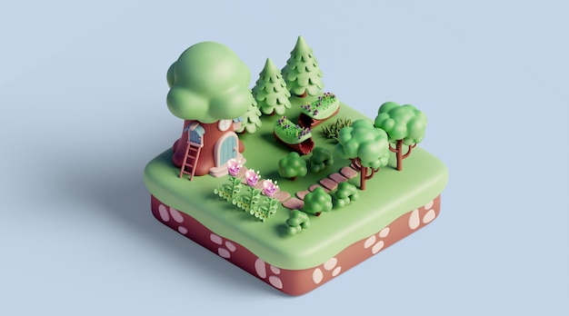 paisaje isométrico 3d con elementos de la naturaleza