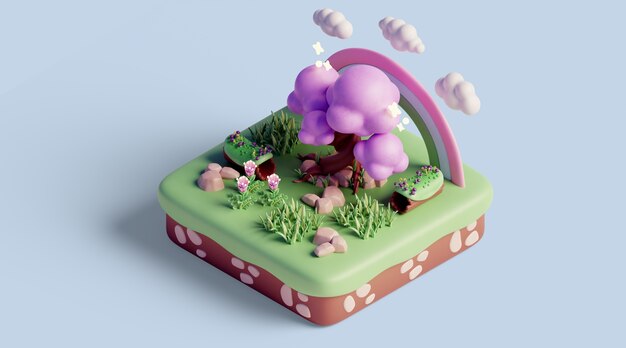 paisaje isométrico 3d con elementos de la naturaleza
