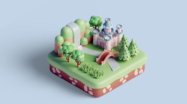 paisaje isométrico 3d con elementos de la naturaleza