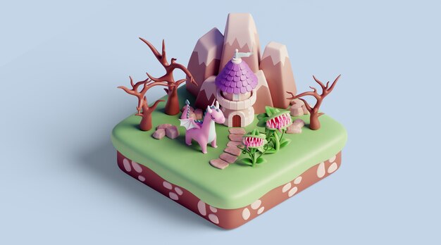 paisaje isométrico 3d con elementos de la naturaleza