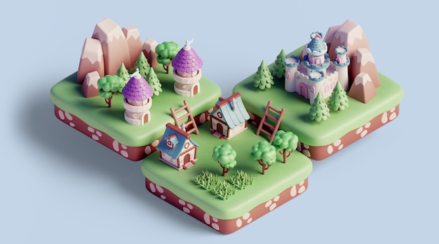 paisaje isométrico 3d con elementos de la naturaleza
