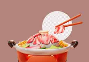 PSD gratuito palillos con carne de cerdo mookata sabrosa parrilla de barbacoa cocina asiática dibujos animados ilustración en 3d