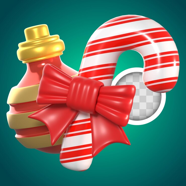 PSD gratuito palla di natale con caramelle illustrazione 3d