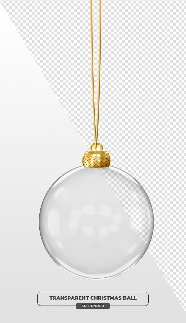 PSD gratuito palla trasparente di ornamento di natale con tappo d'oro in rendering 3d
