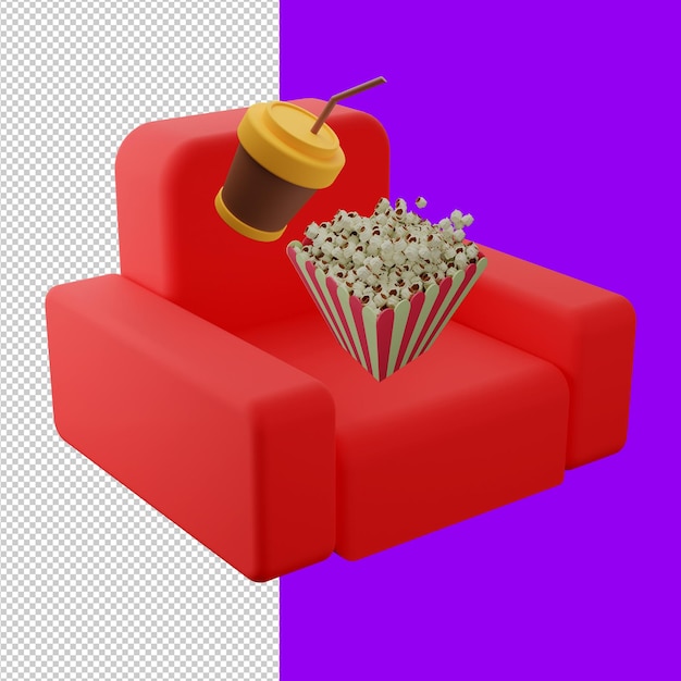 PSD gratuito palomitas de maíz en silla cine 3d rendering ilustración