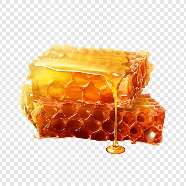 Panal con gota de miel aislada sobre fondo transparente