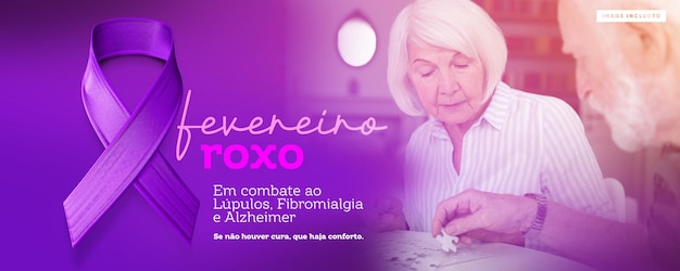 PSD gratuito la pancarta de las redes sociales de febrero púrpura lucha contra el alzheimer.