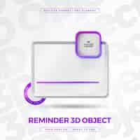PSD gratuito panel de recordatorio con objeto de campana de notificación ilustración de renderización 3d aislada
