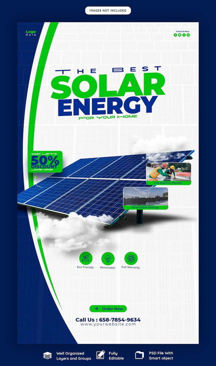 PSD gratuito panel solar y ahorro de energía plantilla de historia de facebook e instagram