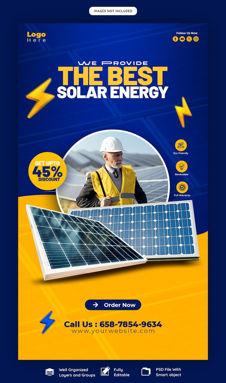 Panel solar y ahorro de energía plantilla de historia de Facebook e Instagram