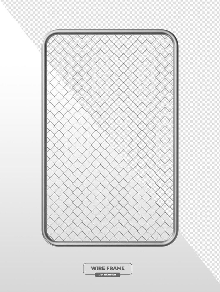 PSD gratuito pannello di recinzione a catena arrotondato con telaio metallico d'argento render 3d