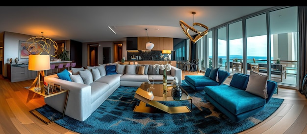 Panorama van luxe woonkamer generatieve ai